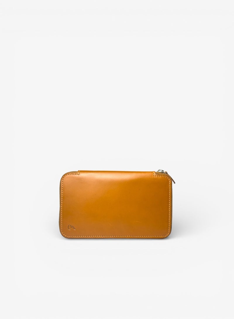 Emery Leather Travel Folio Wallet, Compact Zip Organizer for Passport, Cards & Documents (Cognac) - Image 1